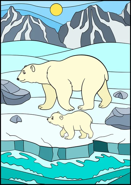 Cartoon animals. Mother bear walks with her baby. — ストックベクタ