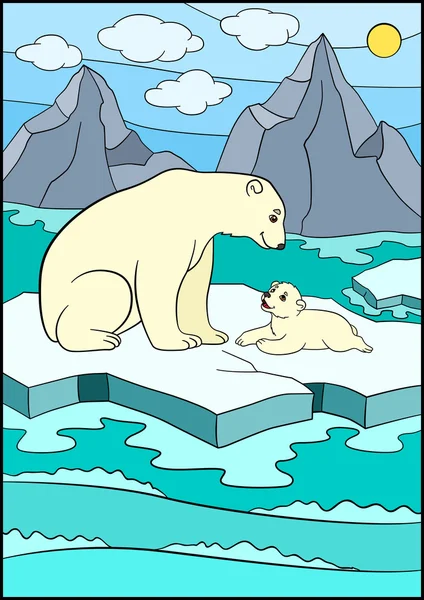 Cartoon animals. Mother bearwith her little cute baby. — Stock vektor