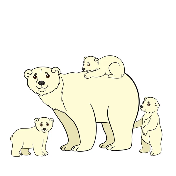 Cartoon animals. Mother polar bear with her babies. — Stock Vector