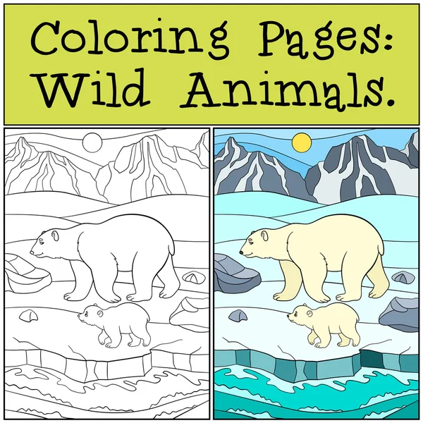 Disegni da colorare: Animali selvatici. Madre orso polare con il suo bambino . — Vettoriale Stock