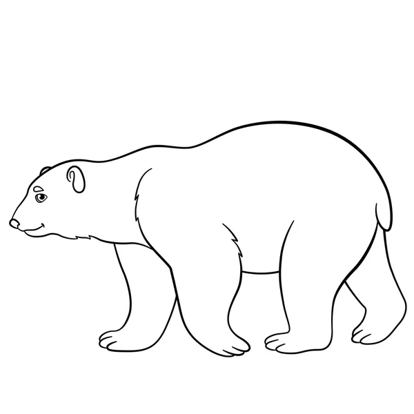 Coloring pages. Cute polar bear smiles. — ストックベクタ