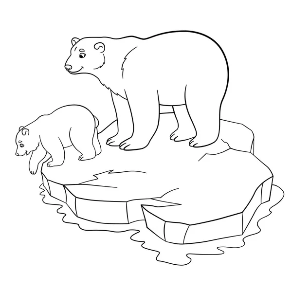 Coloring pages. Mother polar bear with her cute baby. — Stock vektor