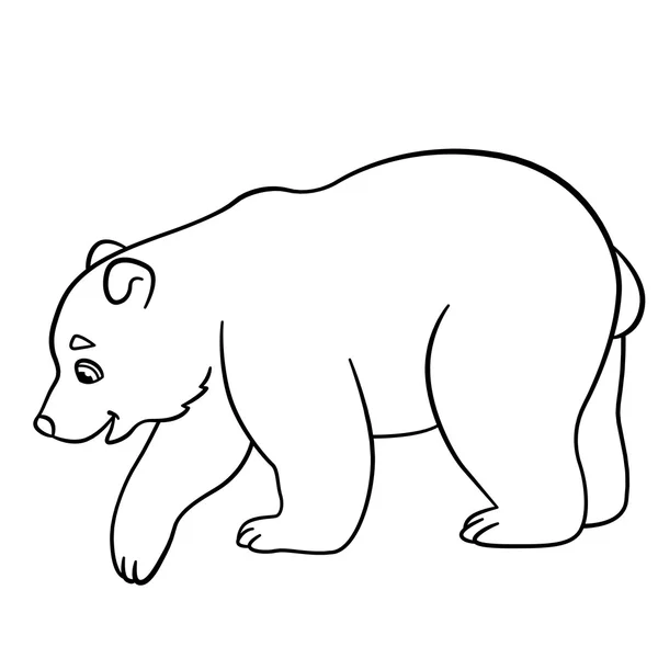 Coloring pages. Little cute baby polar bear. — Stock vektor