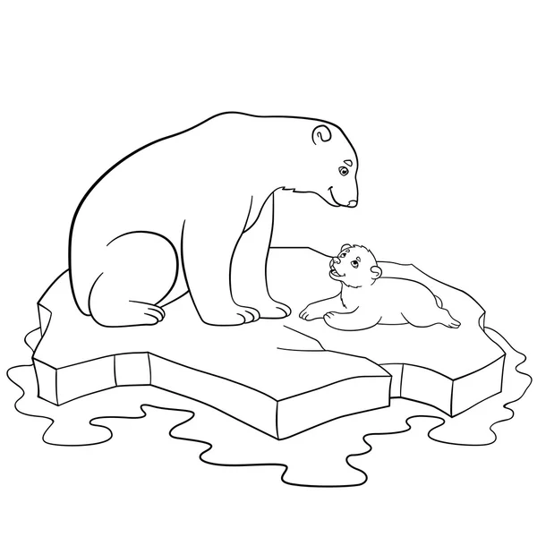 Coloring pages. Mother polar bear with her cute baby. — Stock Vector