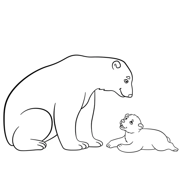 Coloring pages. Mother polar bear with her baby. — Stock Vector