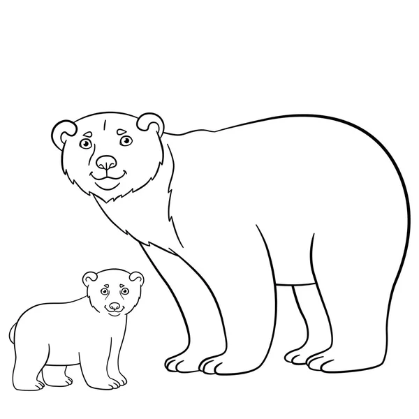 Coloring pages. Mother bear with her cute baby. — ストックベクタ