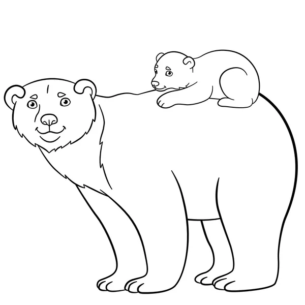 Coloring pages. Mother bear with her cute baby. — ストックベクタ