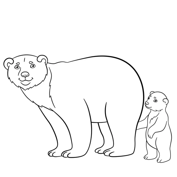 Obrazki do kolorowania. Matka niedźwiedź z jej cute baby. — Wektor stockowy