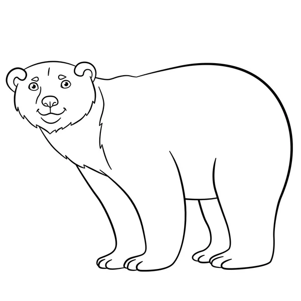 Coloring pages. Cute polar bear smiles. — Stock Vector