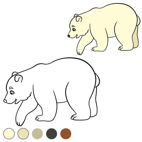 Coloring page. Little cute baby polar bear smiles. — Διανυσματικό Αρχείο