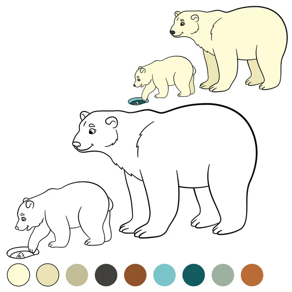 Coloring page. Mother polar bear with her baby. — ストックベクタ