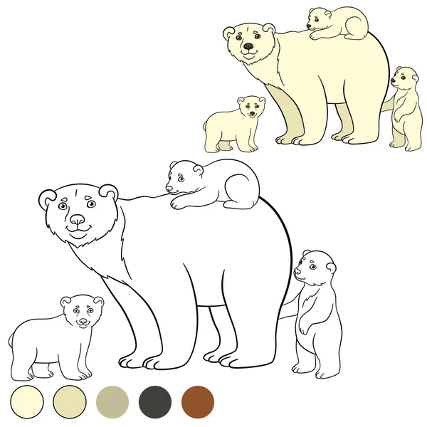 Página para colorear. Madre oso polar con sus bebés lindos . — Archivo Imágenes Vectoriales