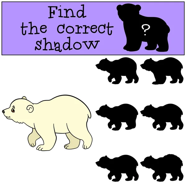 Gra edukacyjna: znaleźć odpowiednie cień. Cute baby niedźwiedzia polarnego. — Wektor stockowy