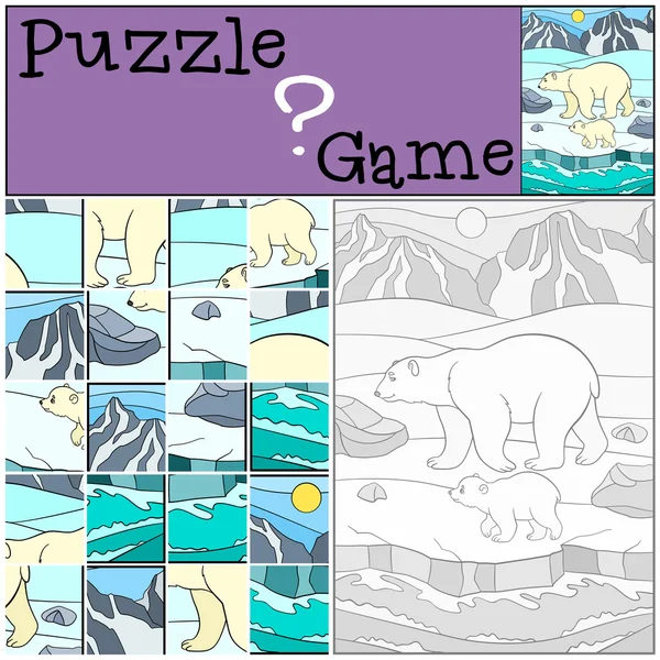 Edukacja gry: Puzzle. Matka niedźwiedź polarny z dzieckiem. — Wektor stockowy