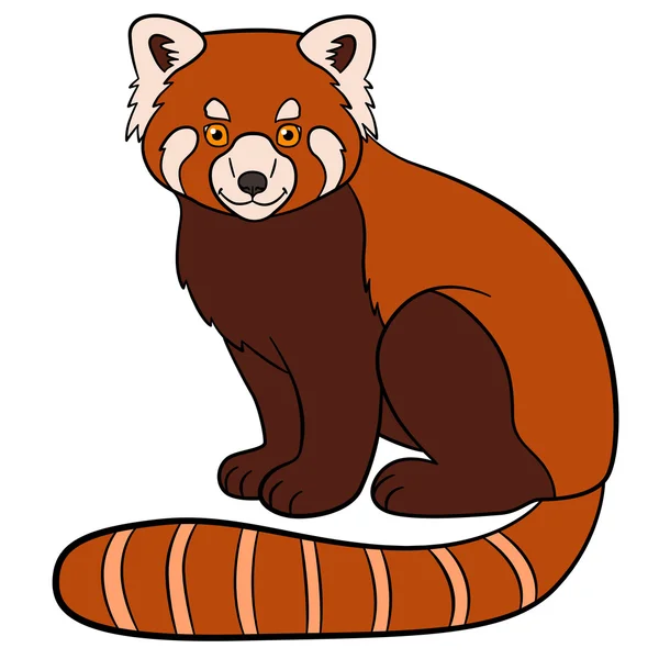 Cartoon wild animals. Little cute red panda smiles. — Stock Vector