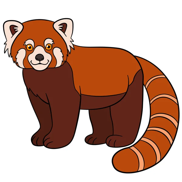 Cartoon wild animals. Little cute red panda smiles. — Stock Vector