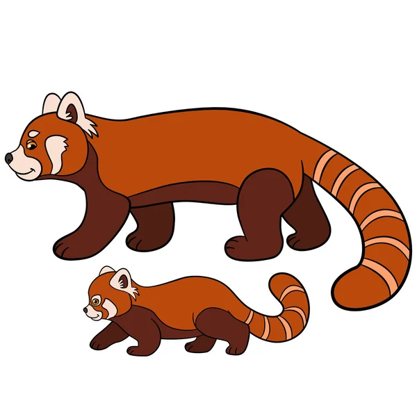 Cartoon wild animals. Mother red panda with her baby. — Stock Vector