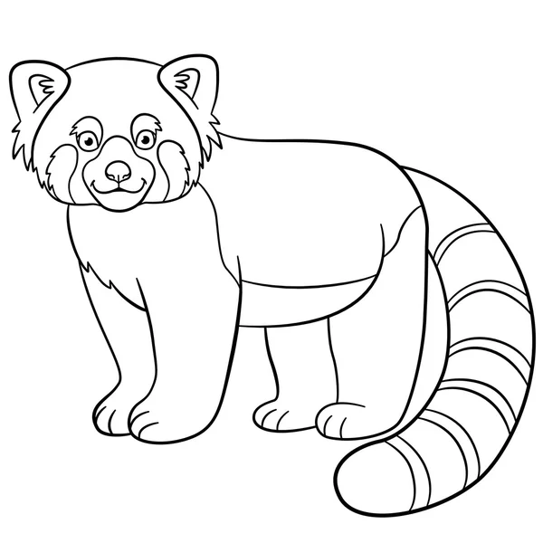 Coloring pages. Little cute red panda smiles. — Stock vektor