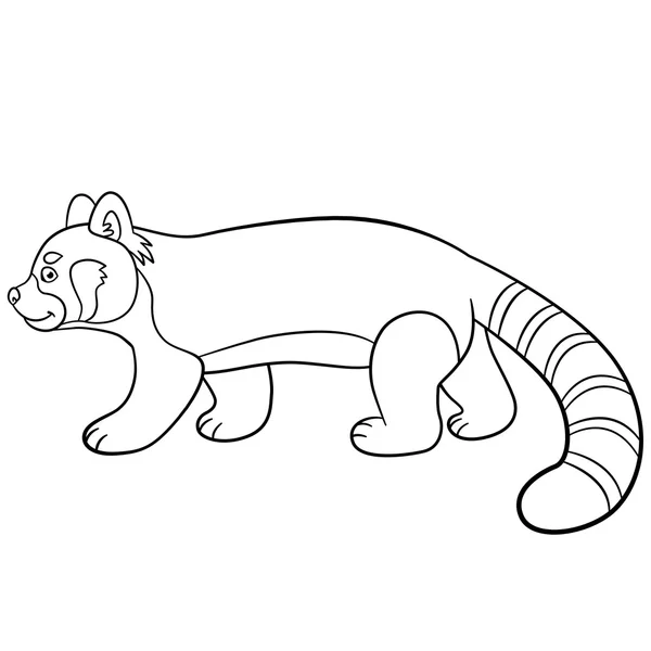 Coloring pages. Little cute red panda walks. — Stock Vector