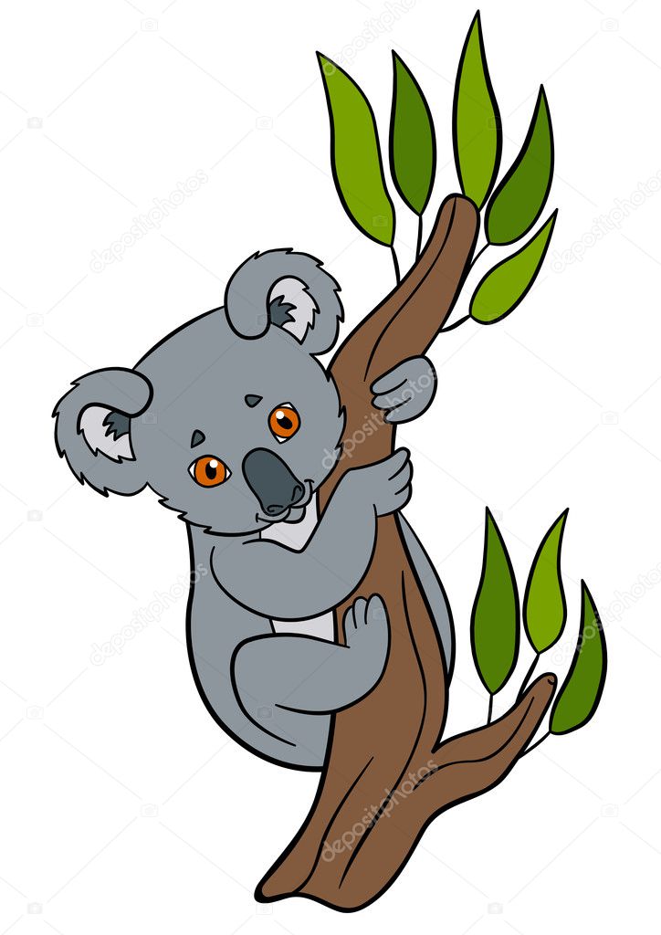 Cartoon animals. Little cute baby koala smiles.