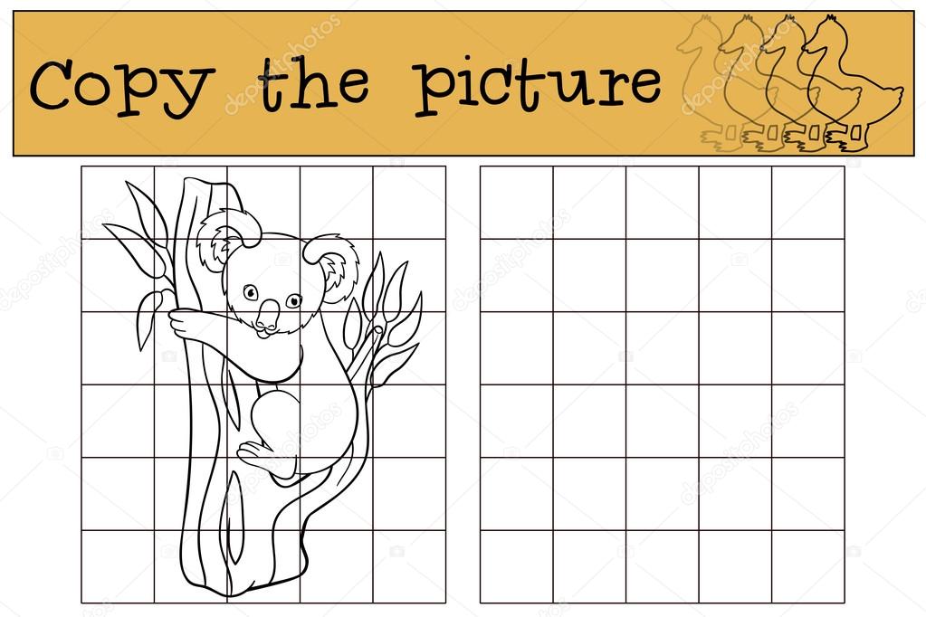 Educational game: Copy the picture. Little cute baby koala.