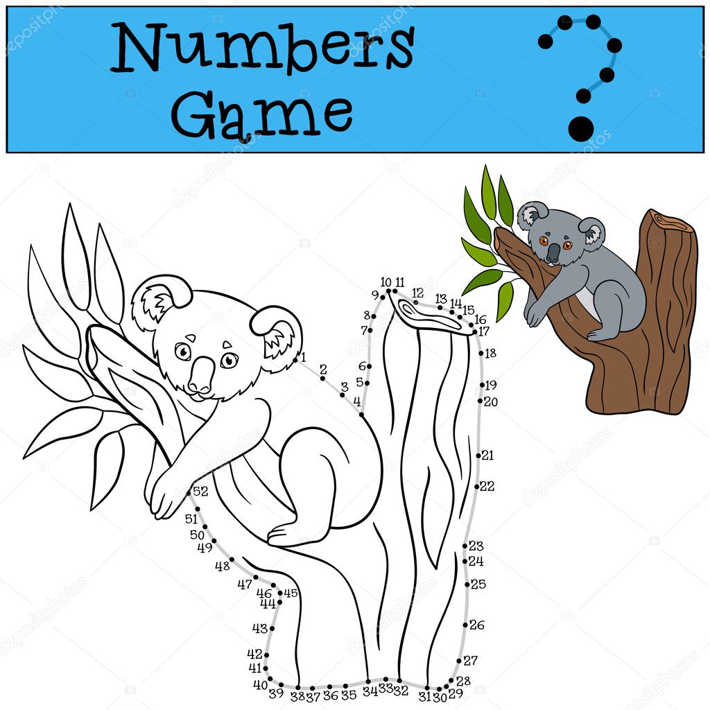Educational game: Numbers game. Little cute baby koala. Stock Vector by ...
