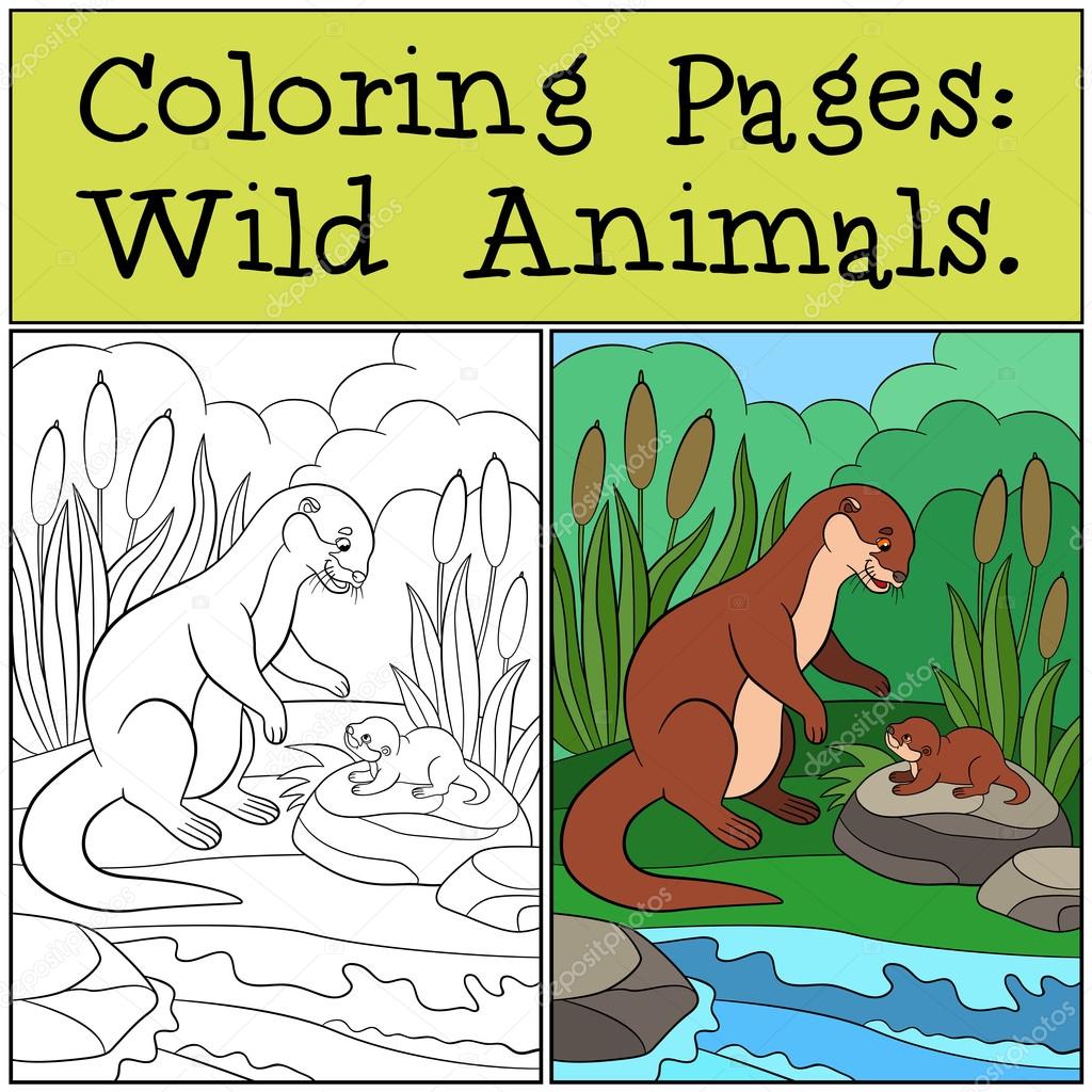 Disegni da colorare Animali selvatici Lontra madre la guarda poco sveglio del bambino e sorrisi — Vettoriali di ya mayka