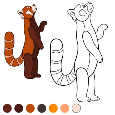 Boyama sayfası: red panda. Küçük şirin kırmızı panda gülümsüyor.