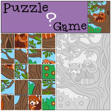 Eğitim oyun: Puzzle. Bebek ile anne kırmızı panda.