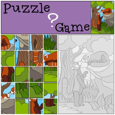 Eğitim oyun: Puzzle. İki küçük şirin kırmızı pandalar.