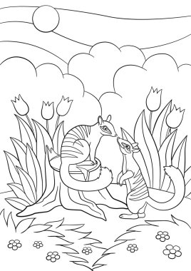 Boyama sayfaları. İki küçük sevimli numbats birbirinize bakın.