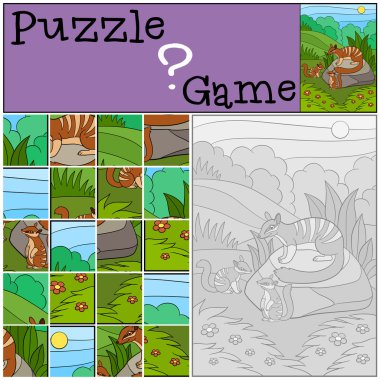 Eğitim oyun: Puzzle. Anne numbat bebekleri ile.
