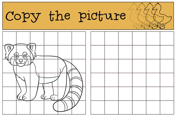 Educational game: Copy the picture. Little cute red panda smiles — ストックベクタ