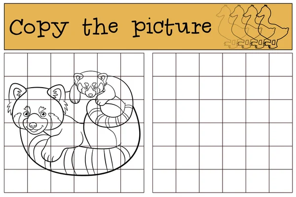 Juego educativo: Copiar la imagen. Madre panda roja con bebé . — Archivo Imágenes Vectoriales
