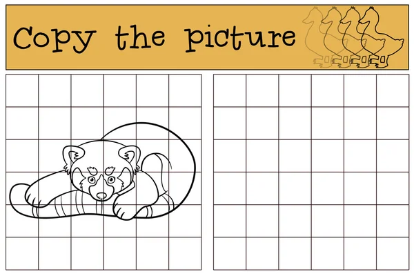 Juego educativo: Copiar la imagen. Pequeño lindo panda rojo . — Archivo Imágenes Vectoriales