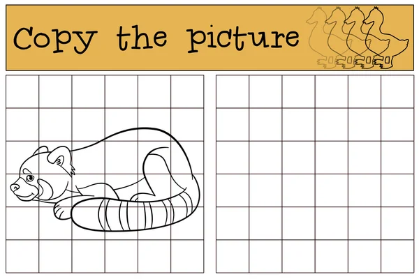 Educational game: Copy the picture. Little cute red panda. — ストックベクタ