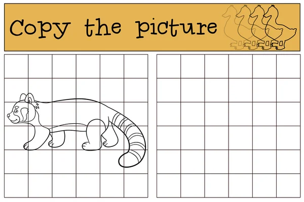 Oktatási játék: a kép másolása. Kis aranyos vörös panda séta. — Stock Vector