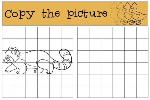Lernspiel: das Bild kopieren. kleiner süßer roter Panda spaziert. — Stockvektor