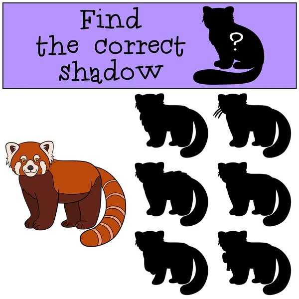 Lernspiel: Finden Sie den richtigen Schatten. kleiner süßer roter Panda — Stockvektor