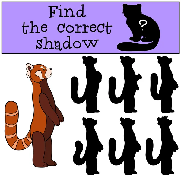 Lernspiel: Finden Sie den richtigen Schatten. kleiner süßer roter Panda — Stockvektor