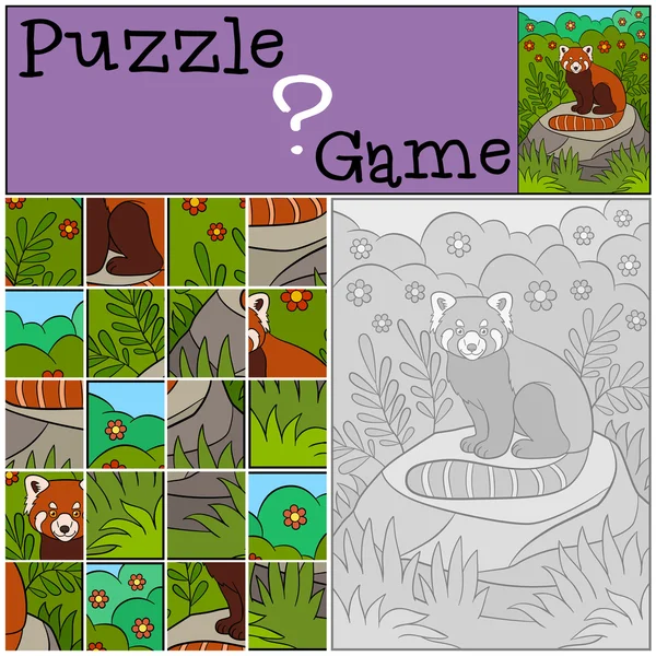 Juego de educación: Puzzle. Pequeño lindo panda rojo sonríe . — Vector de stock