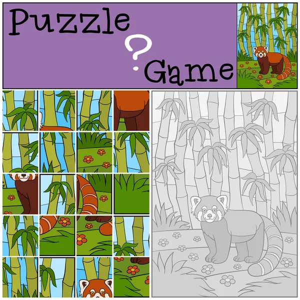 Juego de educación: Puzzle. Pequeño lindo panda rojo sonríe . — Vector de stock