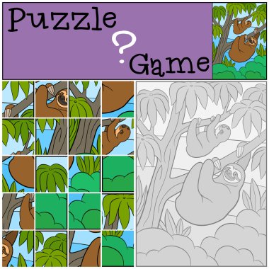 Eğitim oyun: Puzzle. Onun küçük şirin bebek ile anne tembel hayvan.