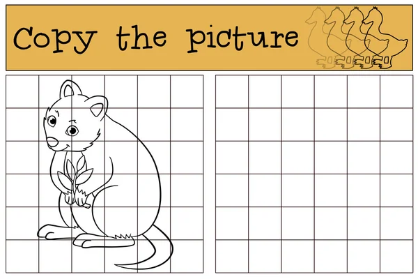 Juego educativo: Copiar la imagen. Poco lindo quokka con plan — Vector de stock