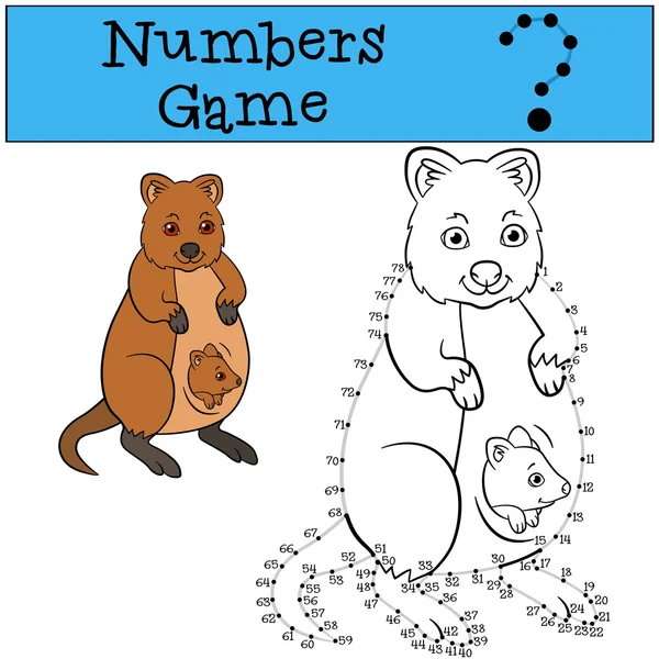 Educational game: Numbers game witn contour. Mother quokka with — Stockový vektor