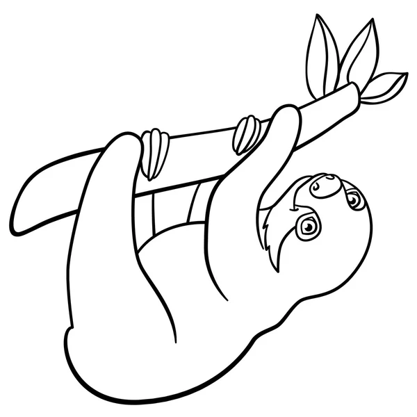 Coloring pages. Little cute baby sloth. — Stock vektor