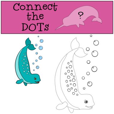 Eğitici bir oyun: noktalar bağlayın. Küçük sevimli Bayan boynuzlu balina.