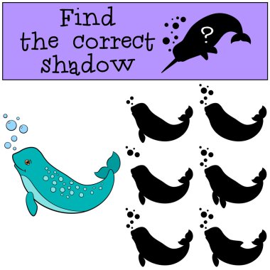 Eğitici bir oyun: doğru gölge bulmak. Küçük sevimli Bayan narw