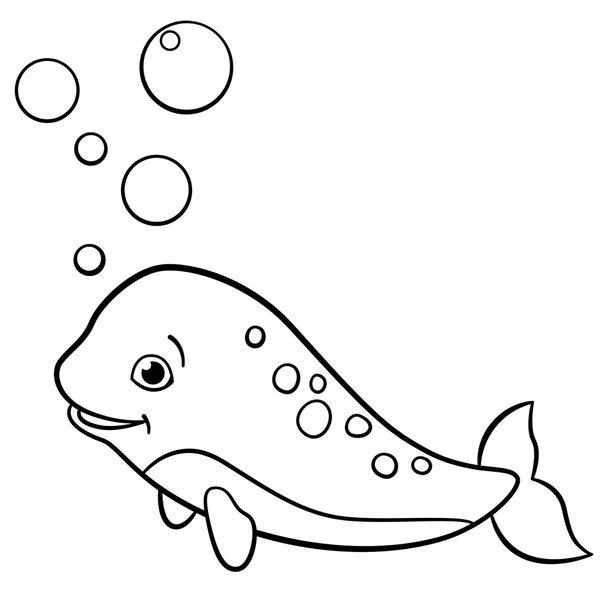 Coloring pages. Little cute baby narwhal swims. — Stockový vektor