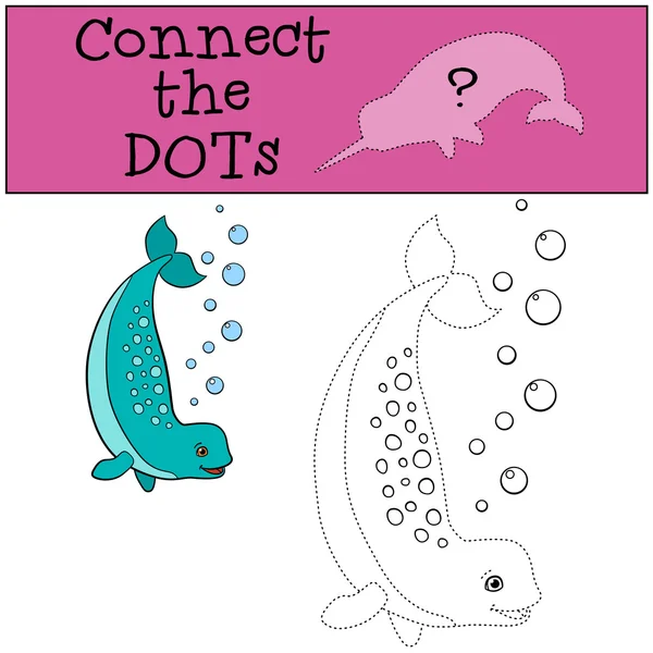 Eğitici bir oyun: noktalar bağlayın. Küçük sevimli Bayan boynuzlu balina.